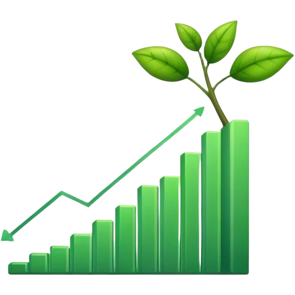 Cinematic realistic 2d green growing graph emoji