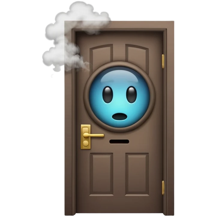 Minimalist emoji-style sticker of a half-open door, with smoke and a single glowing eye visible in the dark inside. Flat design, desaturated colors.
 emoji