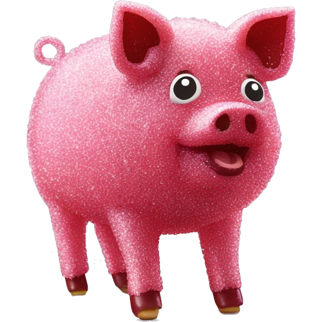 Sparkling Pig made of maroon sparkling sour candy laces andc sweets walking covered in sugar  emoji