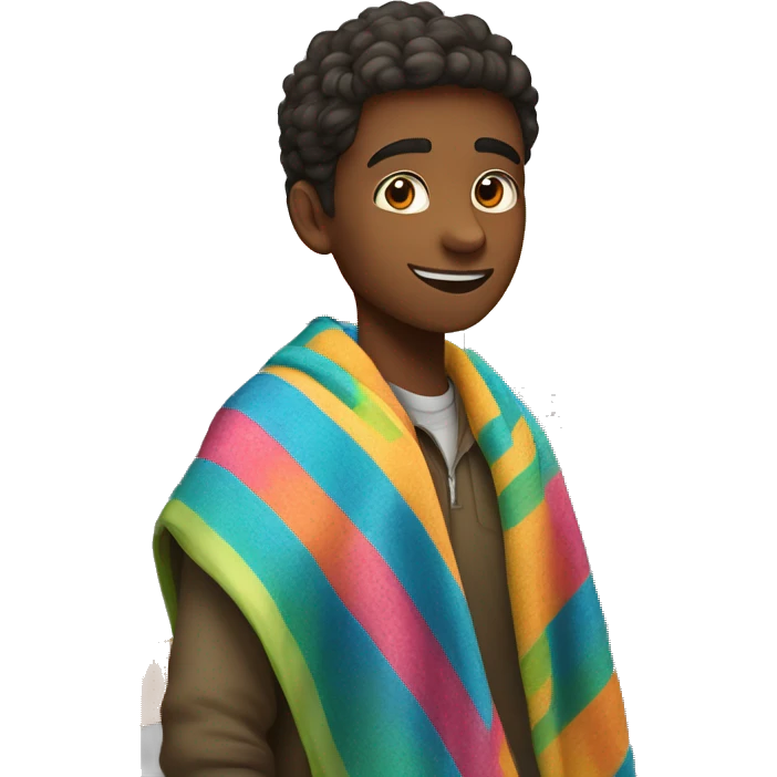 student at school with a colorful blanket wrapped around shoulders standing by locker emoji