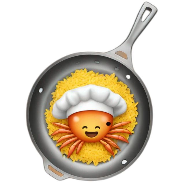 prawn dressed as a cook cooking fried rice in a skillet emoji