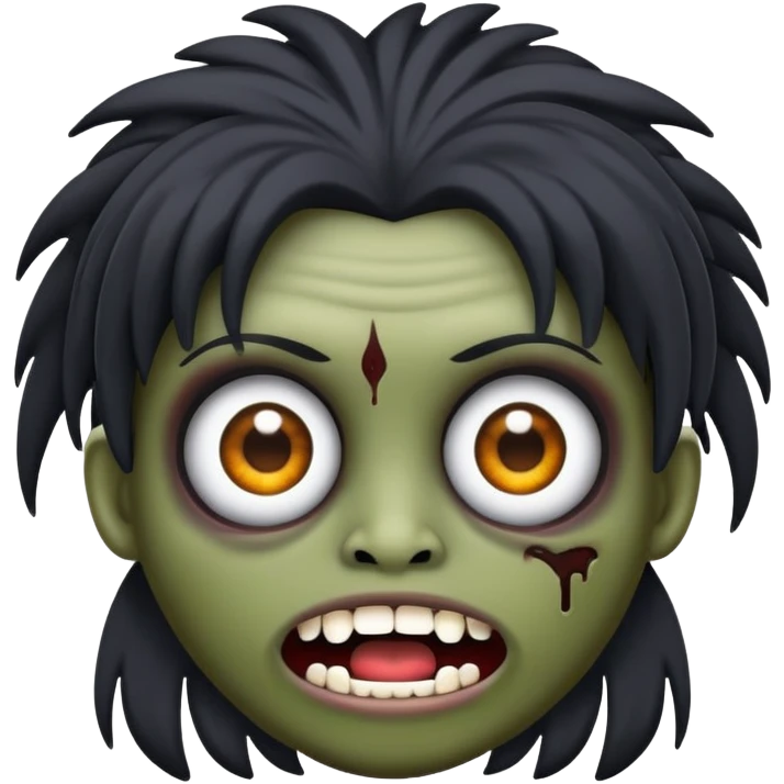 faça um memoji de uma garota zumbi, de cabelo preto liso e franja reta e olhos castanhos  emoji