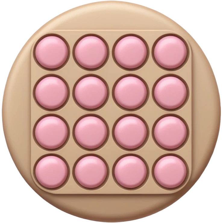 beige blister pack with pastel pink round pills, soft and cute emoji
