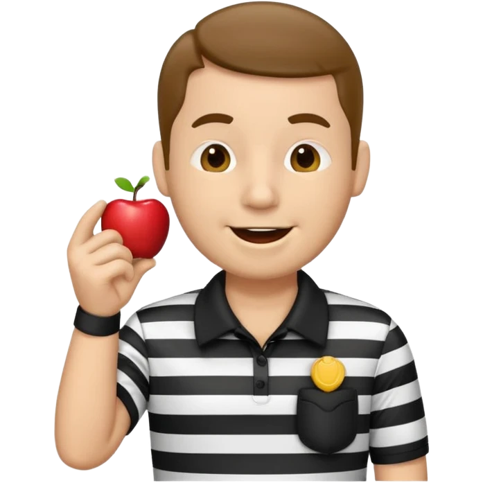 referee emoji, apple style, blowing whistle, black and white striped shirt emoji