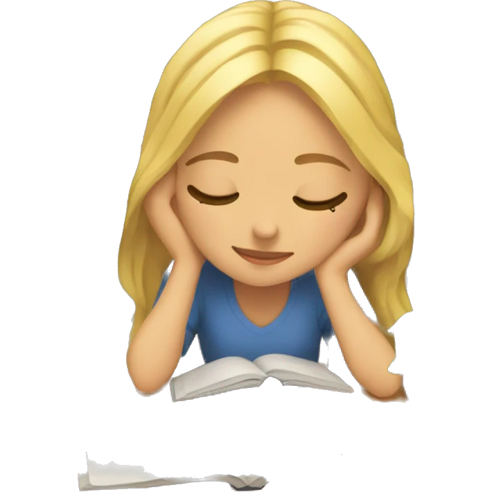 Blonde girl with eyes closed fell asleep studying surrounded by books emoji