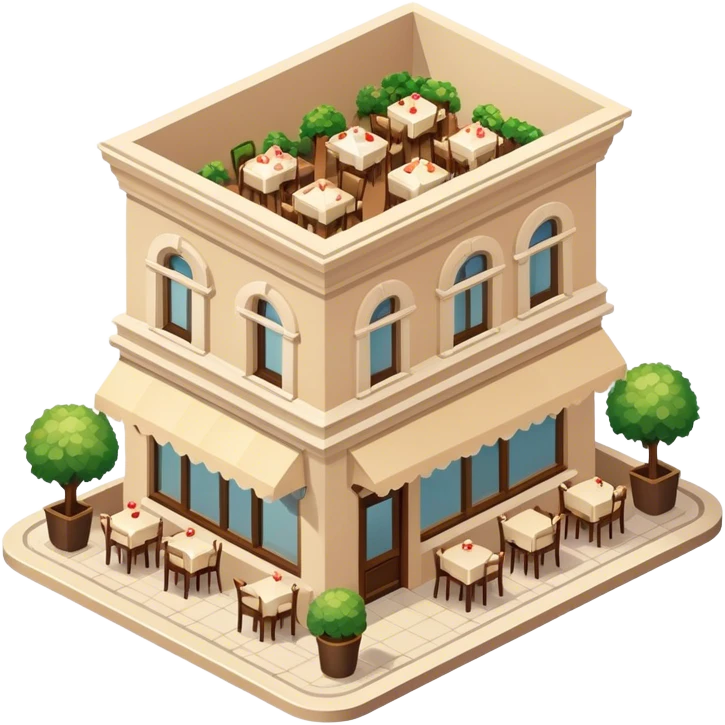 beige romantic restaurant, isometric exterior view emoji