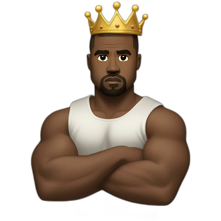 Kanye West flexing his big muscles with a crown emoji