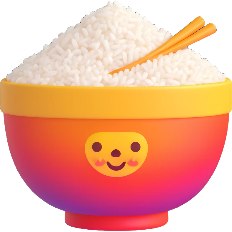 steaming bowl of rice, vibrant colors, modern emoji style emoji