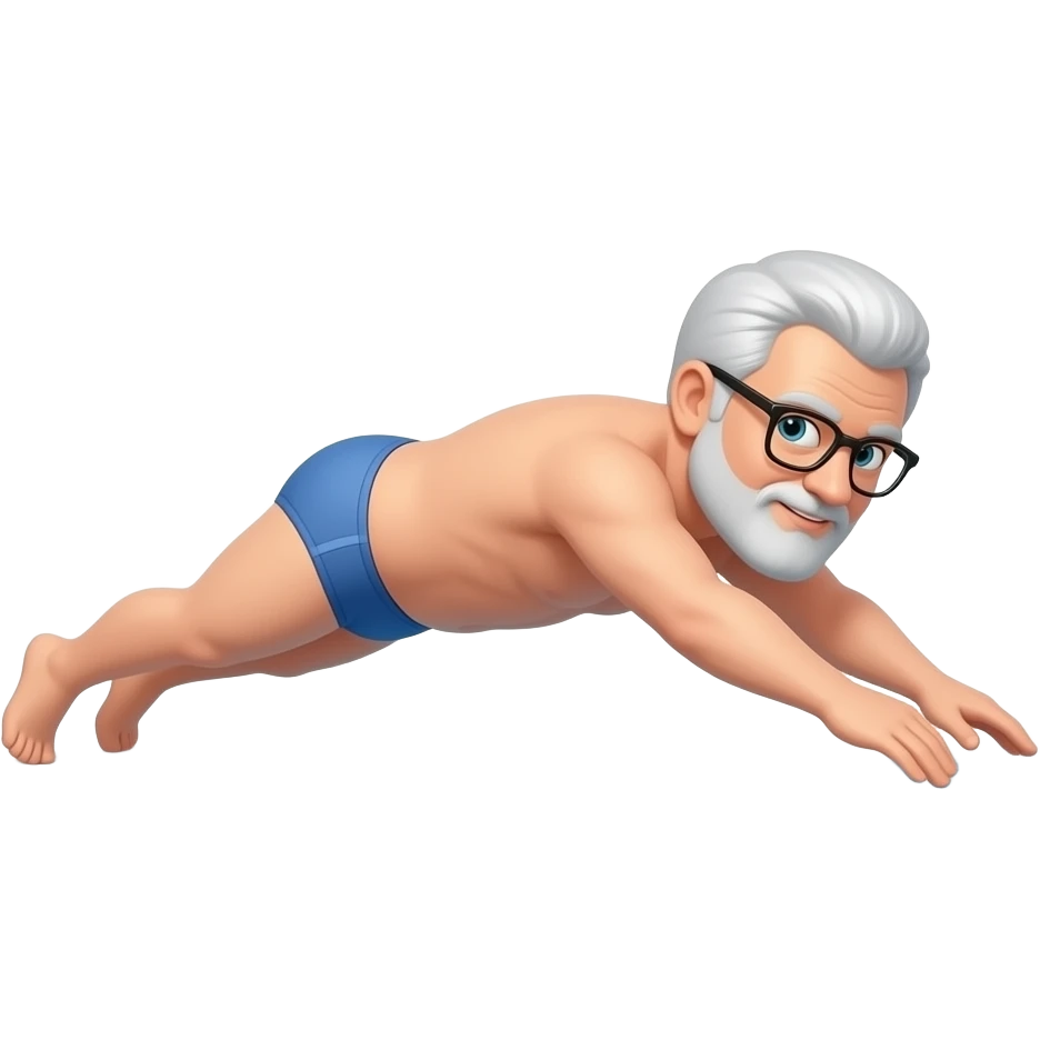 60 year old White  man diving into pool  with no swim suit wearing glasses emoji