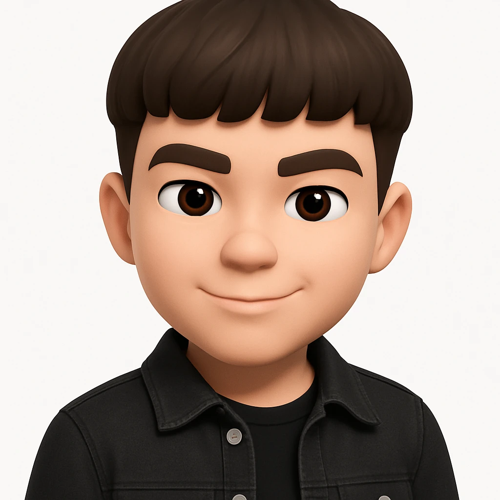 this image in 3d-emoji style with a confident expression, wearing a black jeans jacket emoji