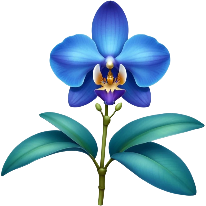 royal blue and cyan orchid with leaves emoji