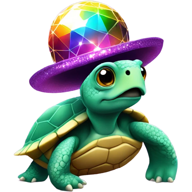 Turtle wearing a disco ball hat emoji