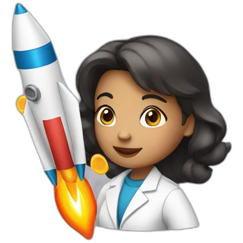 Girl scientist holding rocket emoji