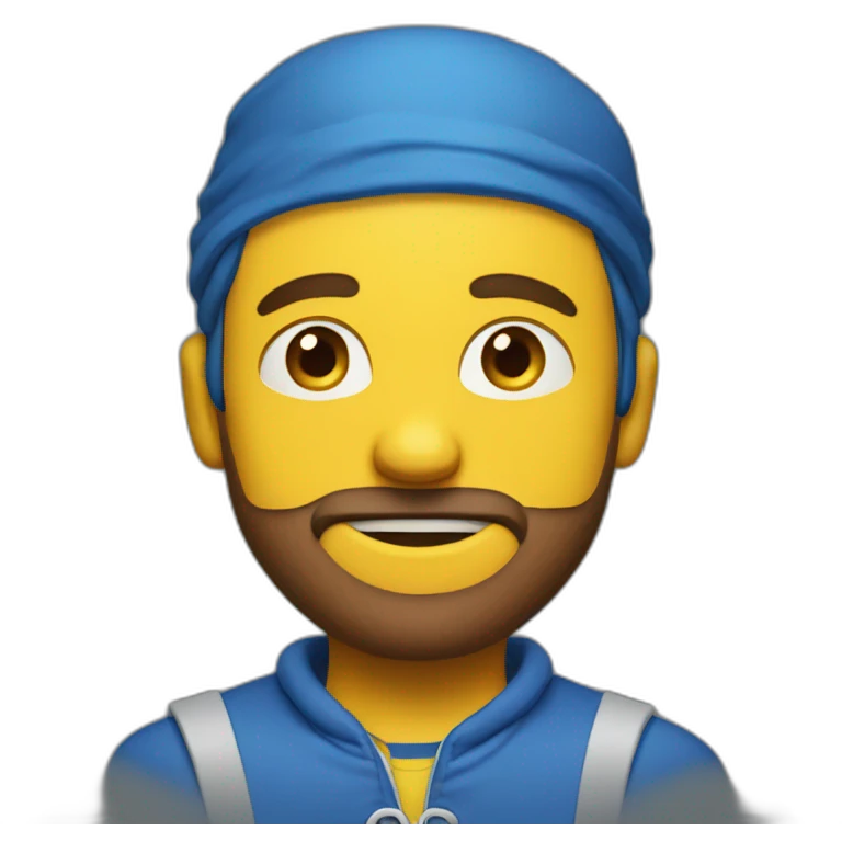 A guy With a blue rair and a yellow bandana in he head with a blue eyes and a blue outfit emoji