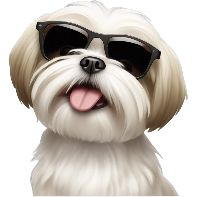 Maltese shiz tzu happy dog beige and white, wearing sunglasses emoji