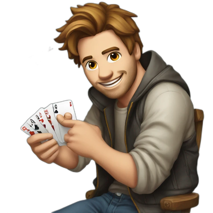 guy have poker cards in hand dounle 9  emoji