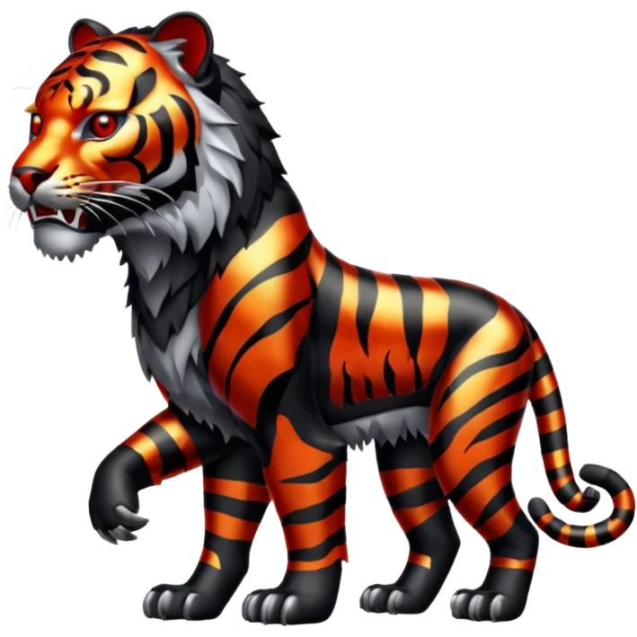 Metal Tiger full body  black color and eyes red like a predator  emoji