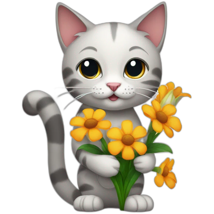 cat standing with flower in his hands emoji
