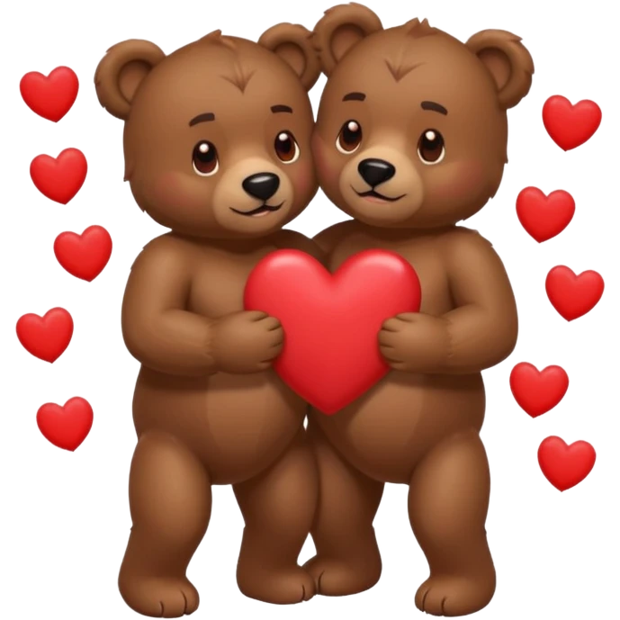 two muscular bears hugging, surrounded by hearts, playful and loving emoji