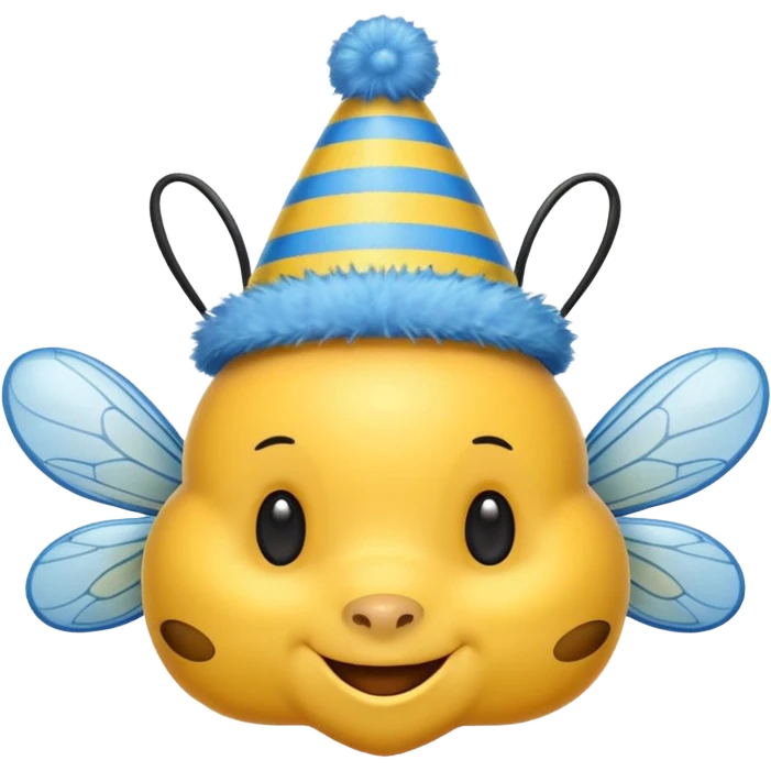 
Bees with blue Birthday Hat, Happy bee with striped party hat emoji