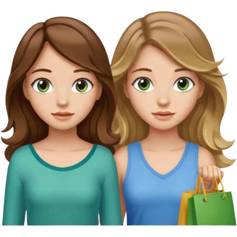 make me and my best friend togheter i have brown hair that falls on my shoulders and BROWN eyes and she has really long wavy brown hair with a little blonde and green/blue eyes we are shopping and i have BROWN eyes and i am taller than her emoji