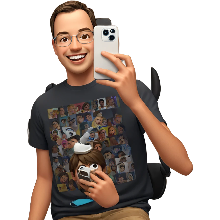 smiling boy taking selfie emoji