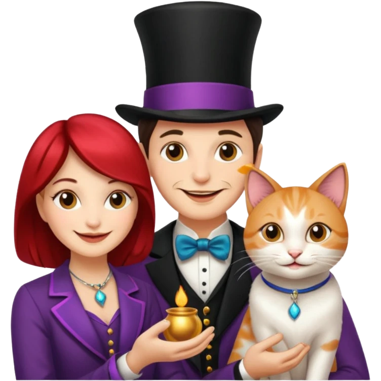 magician couple and their pet cat emoji
