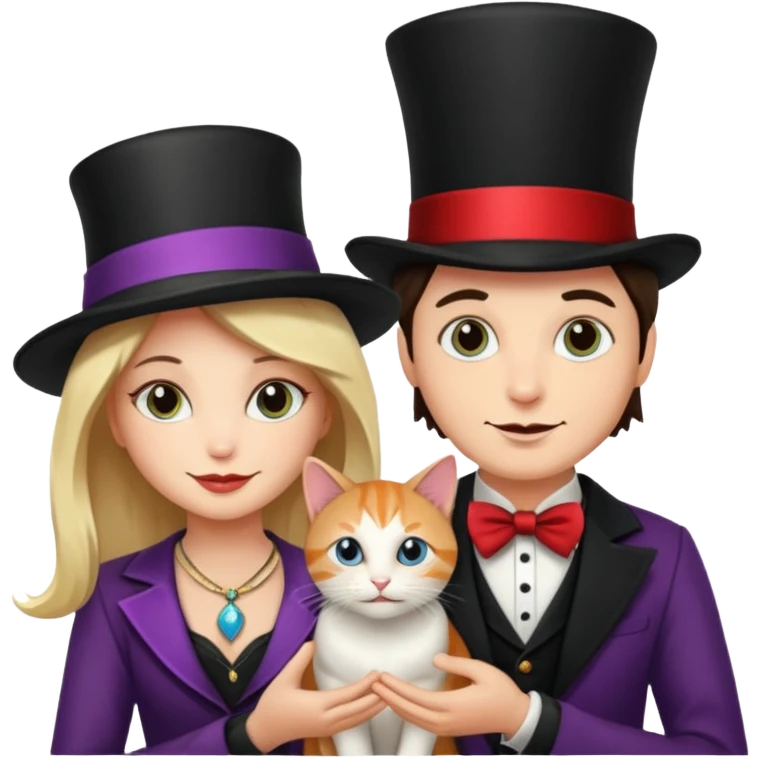 magician couple and their pet cat emoji