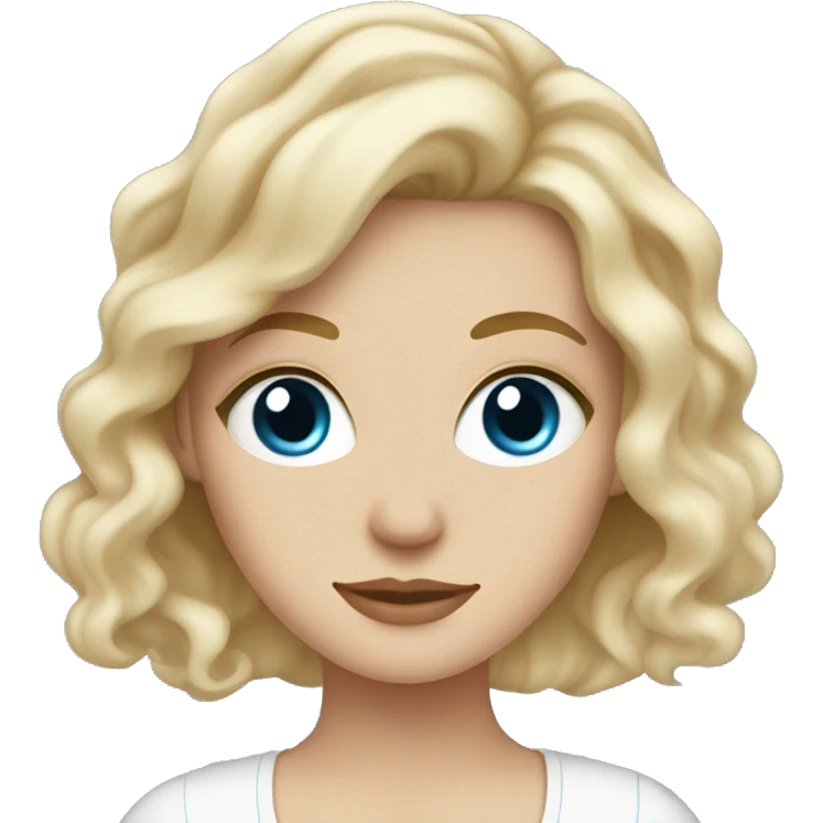 white girl blonde with wavy hair and blue eyes with cup of tea emoji
