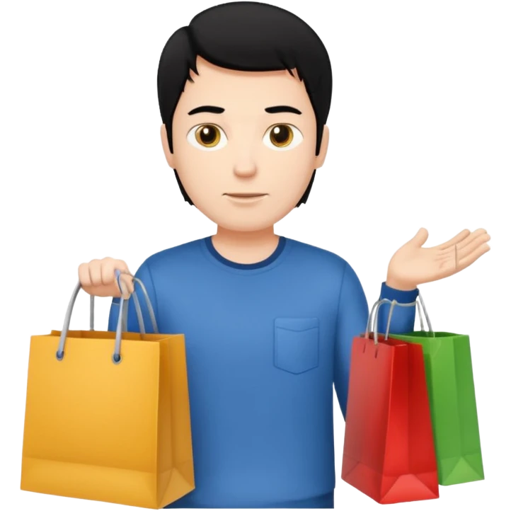 a white man black hair with clothing shopping bag emoji