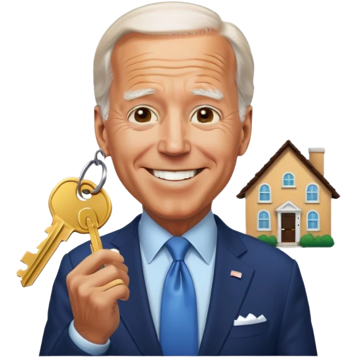 Joe Biden with keys to a new house emoji