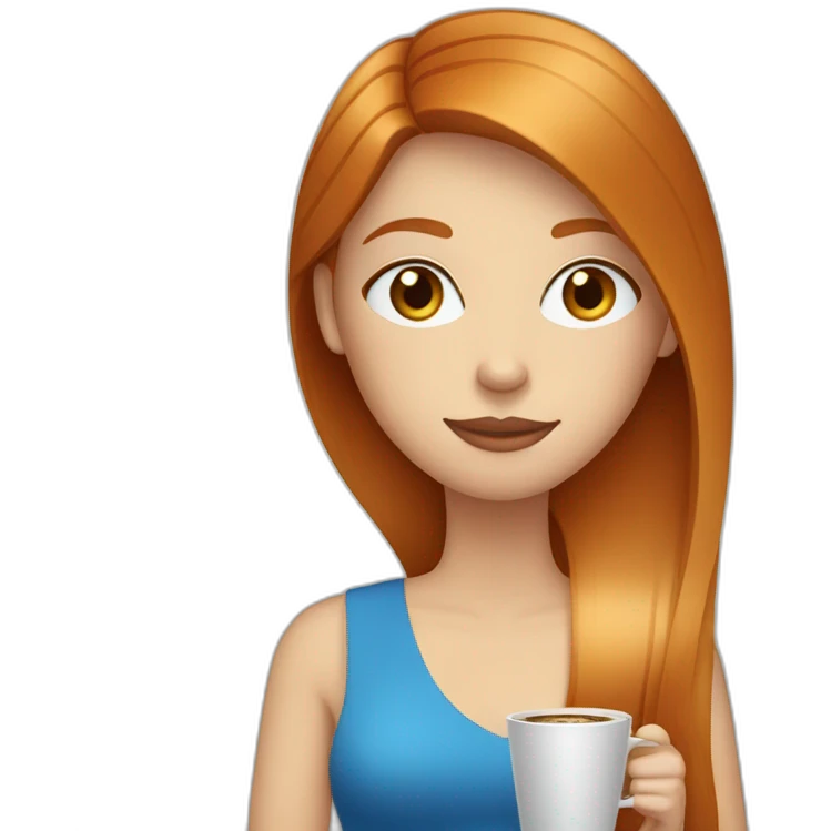 Ginger straight hair and blue eyes woman drinking a coffee emoji