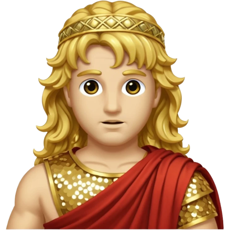 Mercury from Roman Deities with long gold wavy hair, gold sequin toga emoji