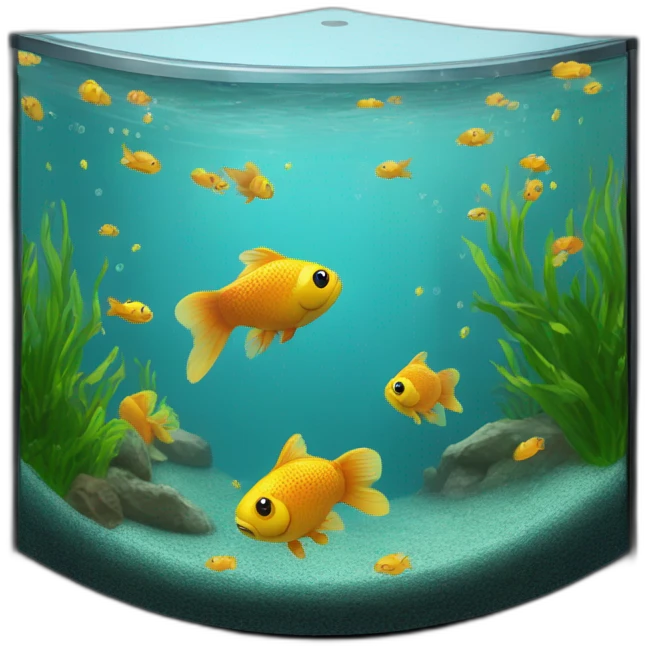 Des poissons (goupies) dans un aquarium d’angle emoji