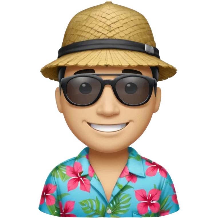 Tiburón playero con camisa hawaiana, lentes negros, y una gorra al revés emoji