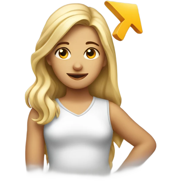 a figure of a girl with a cartoon arrow pointing at her head emoji