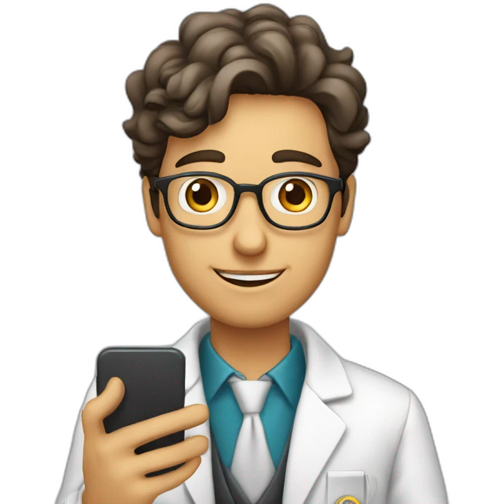 jovem professor segurando nas mãos um celular emoji
