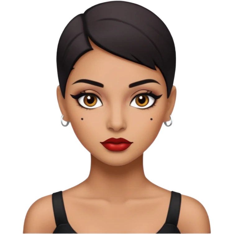 latina, shaved half head ,baddie,pretty, brown eyes, makeup, black eyeliner emoji