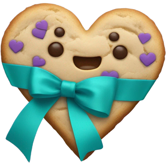 Heart cookie with teal purple awareness ribbon emoji