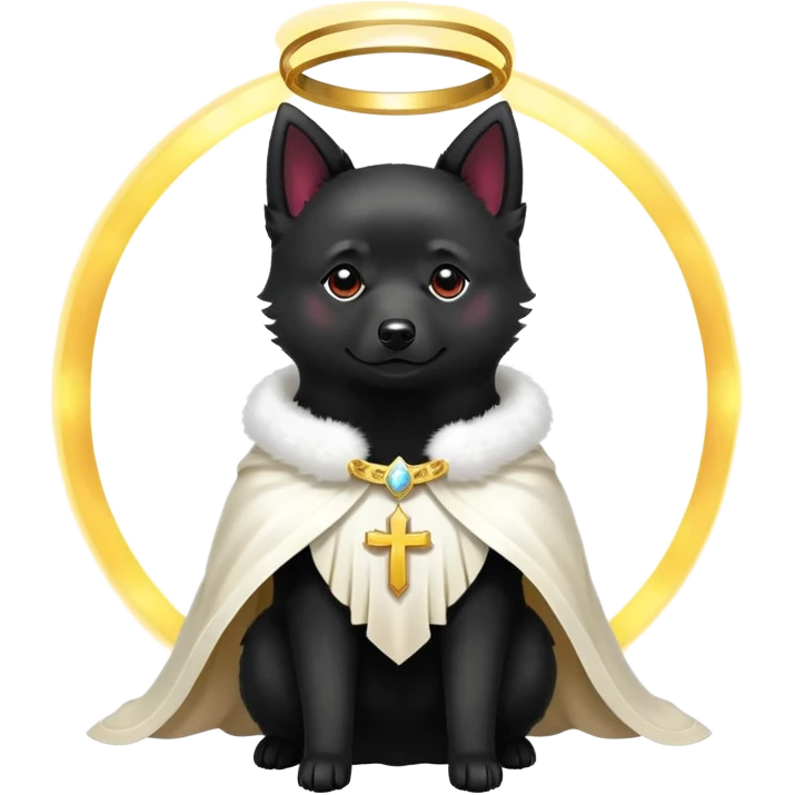 schipperke with glowing light dressed as a saint emoji
