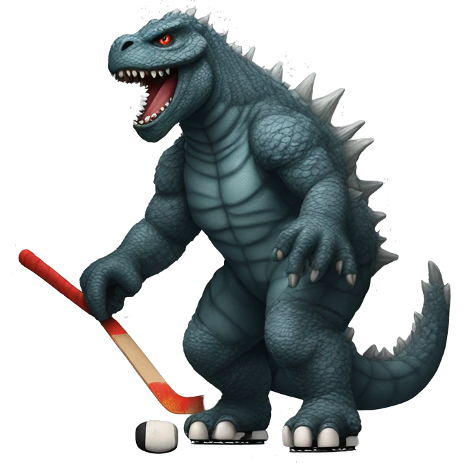 Godzilla dressed as a hockey player emoji