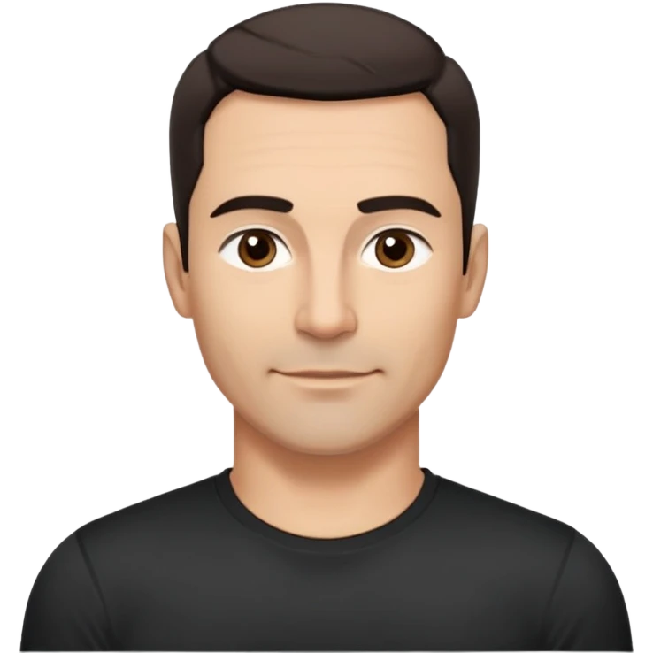 Attractive man in his 40s with youthful appearance, light brown skin, elongated face, defined jawline, medium dark eyes, arched eyebrows, straight nose, handsome friendly expression, short dark hair styled upward, athletic build, wearing a fitted black t-shirt emoji
