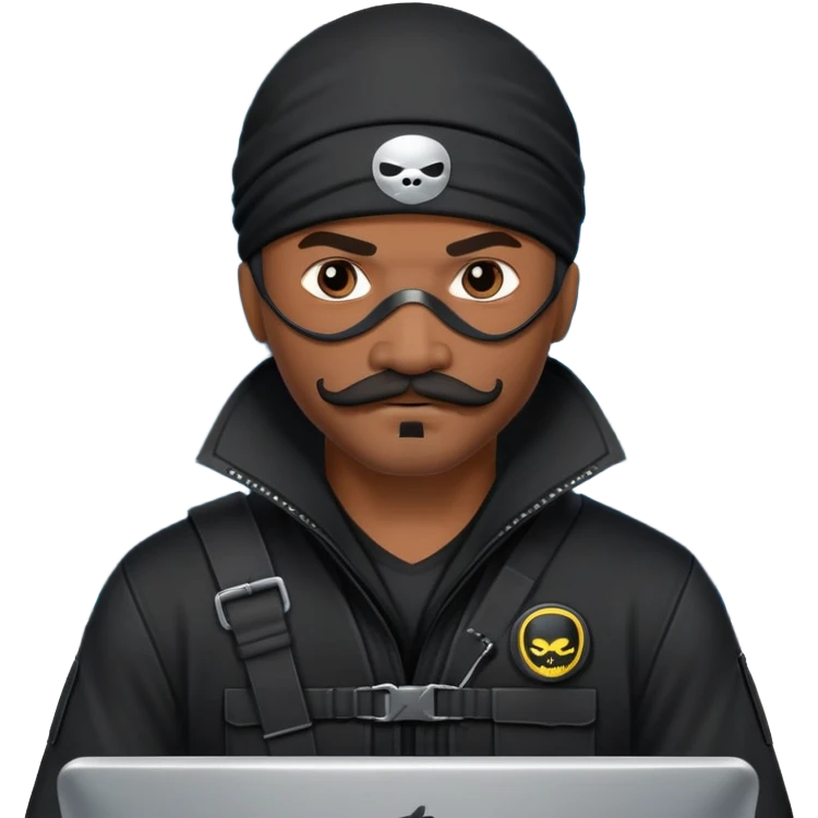 african-american mustache mercenary black eyepatch ninja hacker terminal command center emoji
