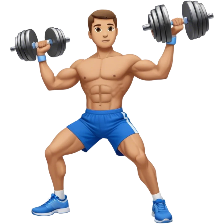 man with blue shorts doing side-lateral raise (T pose) with light dumbbells emoji