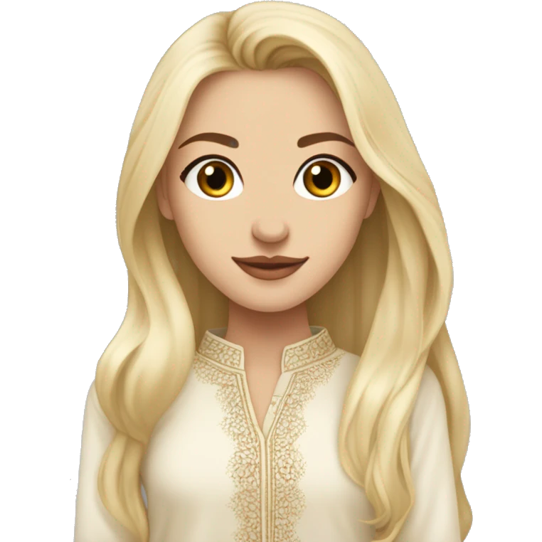 White Blonde girl with long hairs wearing long sleeves shirt kurta top and bare midroff ful size wearing shoes emoji
