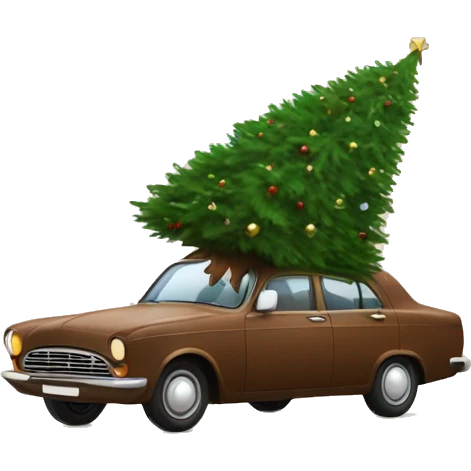 a brown car carries a beautiful Christmas tree emoji