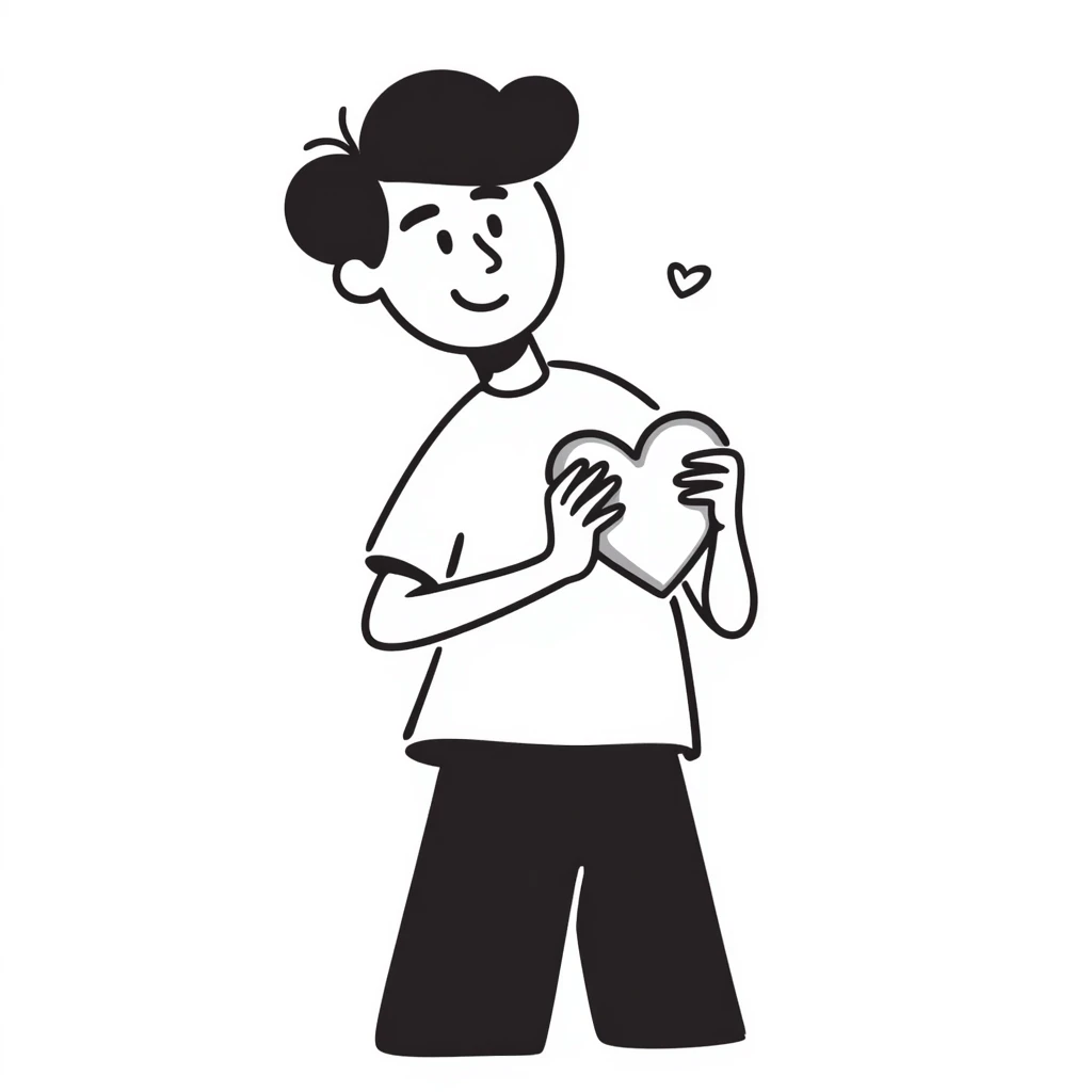 Handsome boyfriend figure with heart, casual style emoji