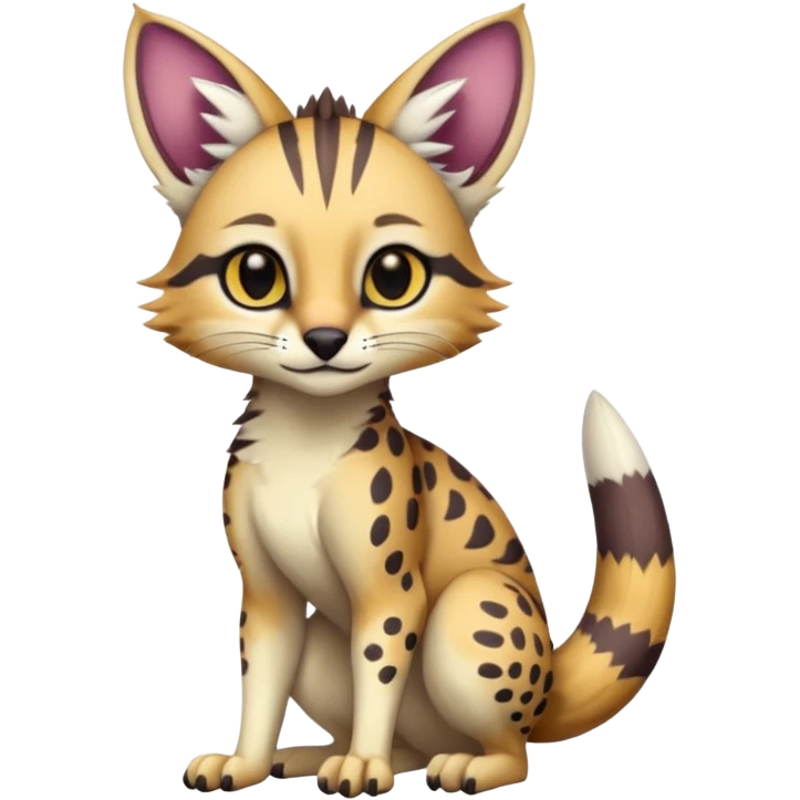 Realistic cute petite Colorful Soft Bobcat-Sergal-Numbat-Serval-Genet-Fakémon-fusion-hybrid-creature emoji