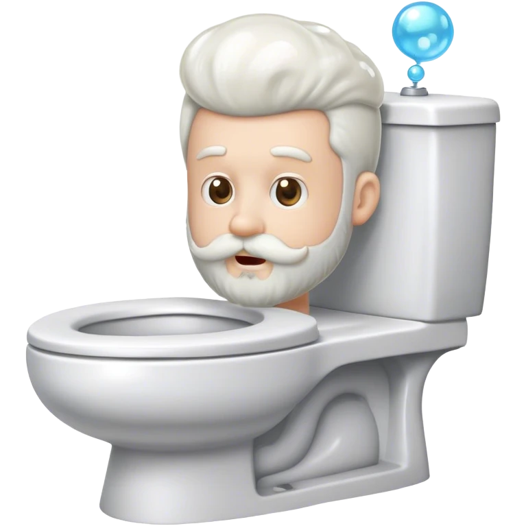 a toilet with a male head coming out of it the head has a little small beard and a bubble from the head t emoji