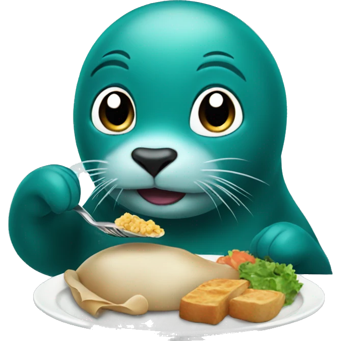 teal seal eating a meal emoji